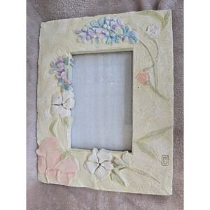 Vintage Cheri Blum Pastel Floral Ceramic Photo Frame Textured 3D Relief